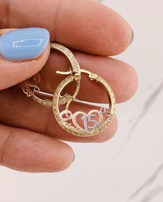 Echt 10k Gold Creolen Ohrringe quinceañera sweet 15 - Aretes en oro quince años