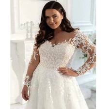 Long Sleeves Wedding Dresses A line Lace Appliques Short Train Simple Boho Bride