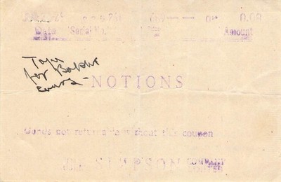 Vintage J.H. Simpson Company Limited NOTIONS Sales Slip Coupon Canadian Retail