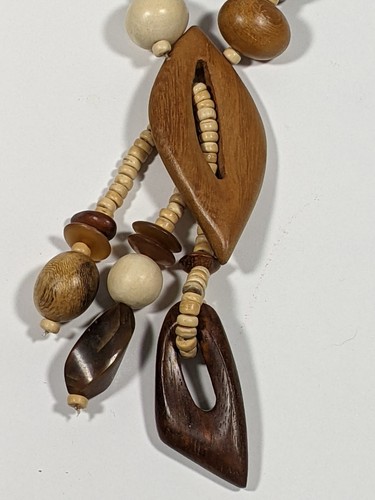 Wood And Shell Necklaces Brown Black Hand Created Statement 1970s 2 Piece Lot - Picture 15 of 15