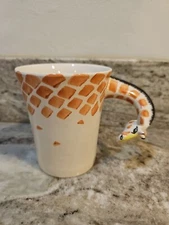 Pier 1 Imports Giraffe Coffee Tea Mug 3D Handle Hand Painted Stoneware Ceramic