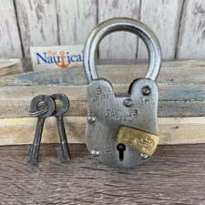 Old Style Iron Lock and Keys w/ Brass Keyhole Cover - Silver - Captain's Chest 
