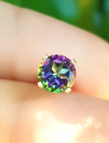 0.7CT Natural Mystic Green Topaz Solid 14K Yellow Gold Men's Single Stud Earring