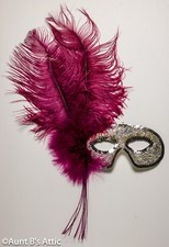 Mardi Gras Mask Silver Lame' Fabric Eye Mask With Sequin Feather Trim