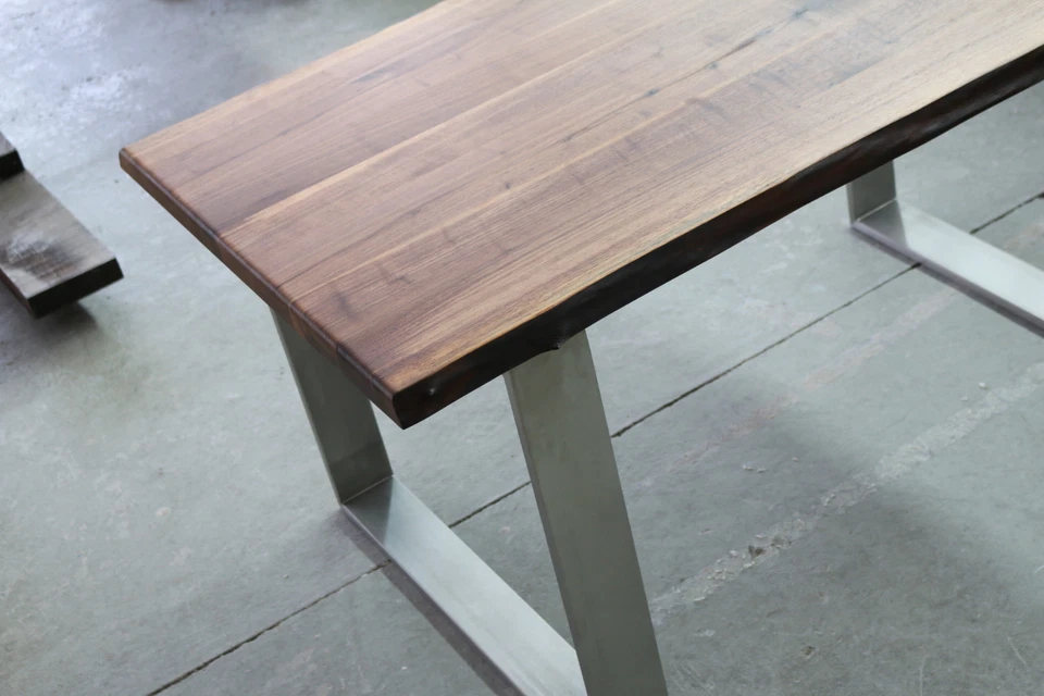 Designer Esstisch Nussbaum Holz Tisch Edelstahl Gestell Bürotisch Schreibtisch ! - Bild 2 von 4