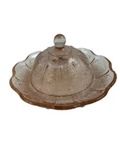 VINTAGE PINK CHERRY BLOSSOM COVERED BUTTER DISH 4.75" PLATE & 2.75" DOME LID