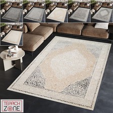 Teppich Kurzflor Blumenmuster Graun Beige Glänzend Klassisch Wohnzimmer