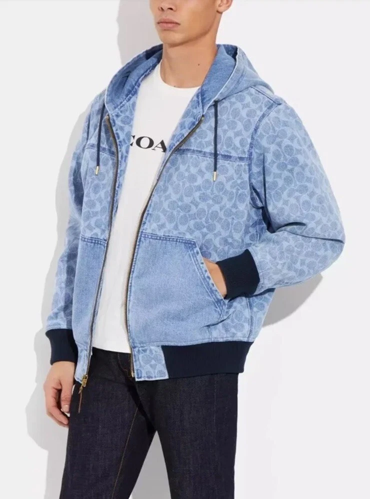 Giacca Coach Monogram Uomo Firmata Cotone Denim Felpa con Cappuccio Zip