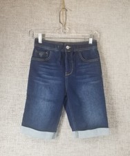 Guess Los Angeles Roll Cuff Jean Shorts Youth 12 Blue Denim Zip Tie Waist EUC