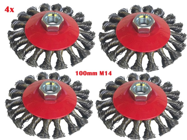 4X TopfbüRste DrahtbüRste 100Mm M14 Gezopft KegelbüRste Flex & Winkelschleifer-image