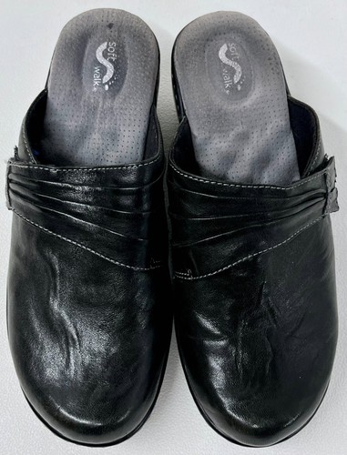 Softwalk Women's Size 6.5 Mason Clog Black Leather Adjustable Strap Comfort Shoe - Picture 9 of 17