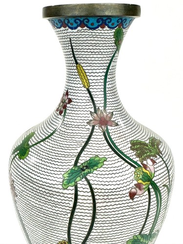 Antique Chinese Late Qing Dynasty (c1900) Cloisonné Vase Lotus Flower 6” - Picture 5 of 10