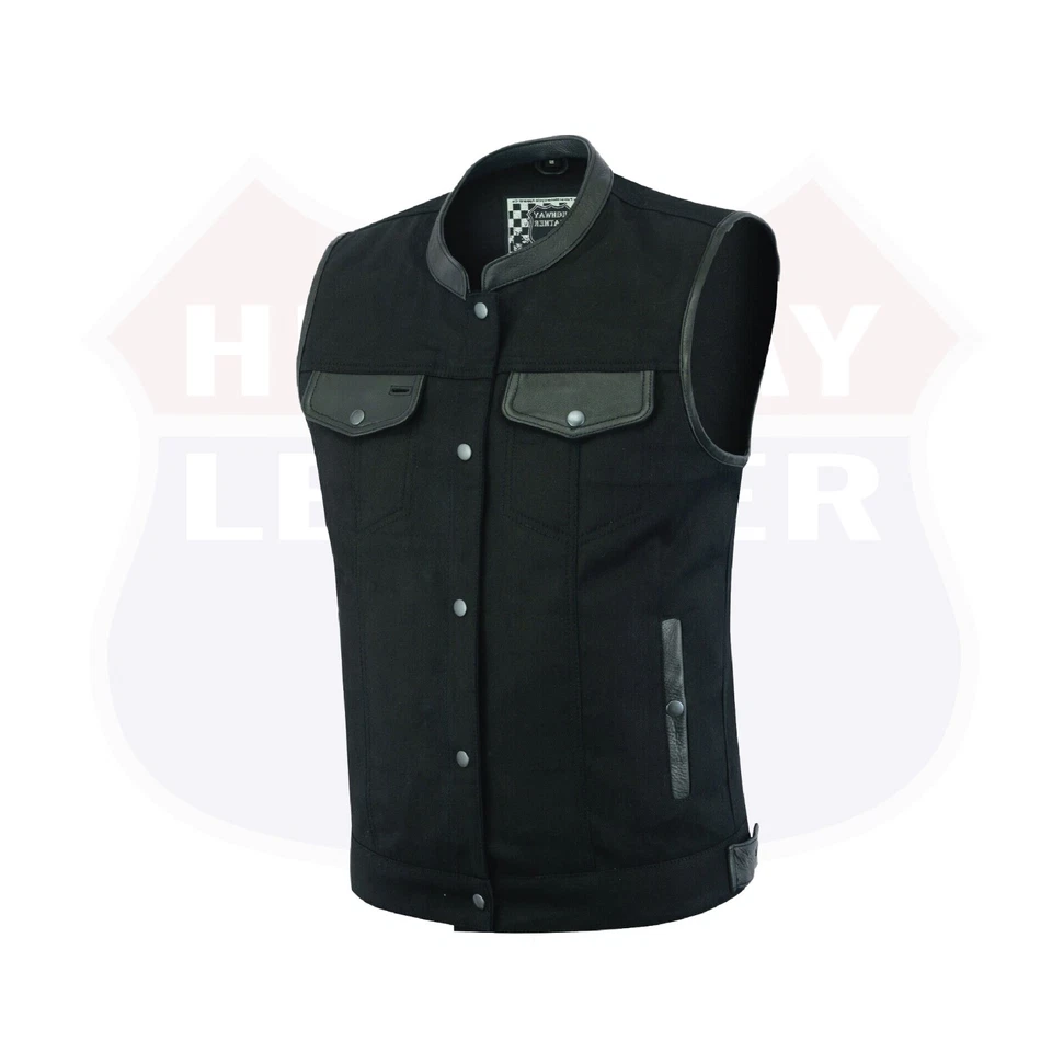 Biker Denim Club Style Anarchy Vest with Conceal Carry Gun Pocket SKU HL21689 - Image 3 of 4