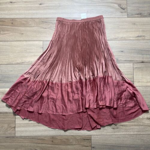 Club Monaco Women's Pleated Pull On Flounce Skirt Size Medium Pink High Low Hem