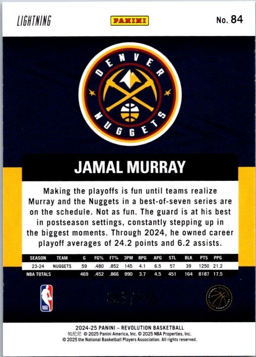 2024-25 Panini Revolution #84 Jamal Murray /175 Lightning