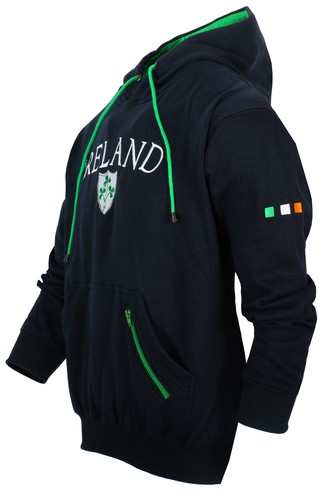 Men's Long Sleeved Hoodie Navy Kangaroo Pocket Irish Hooded Sweatshirt - Picture 2 of 4