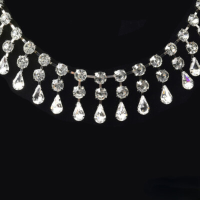 Kristall Strass Faux Diamant glänzend Borten Quaste Kette Kostüm Accessoire
