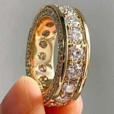 4.50 Ctw Round Cut Moissanite Men's Eternity Wedding Band 14K Yellow Gold Plated