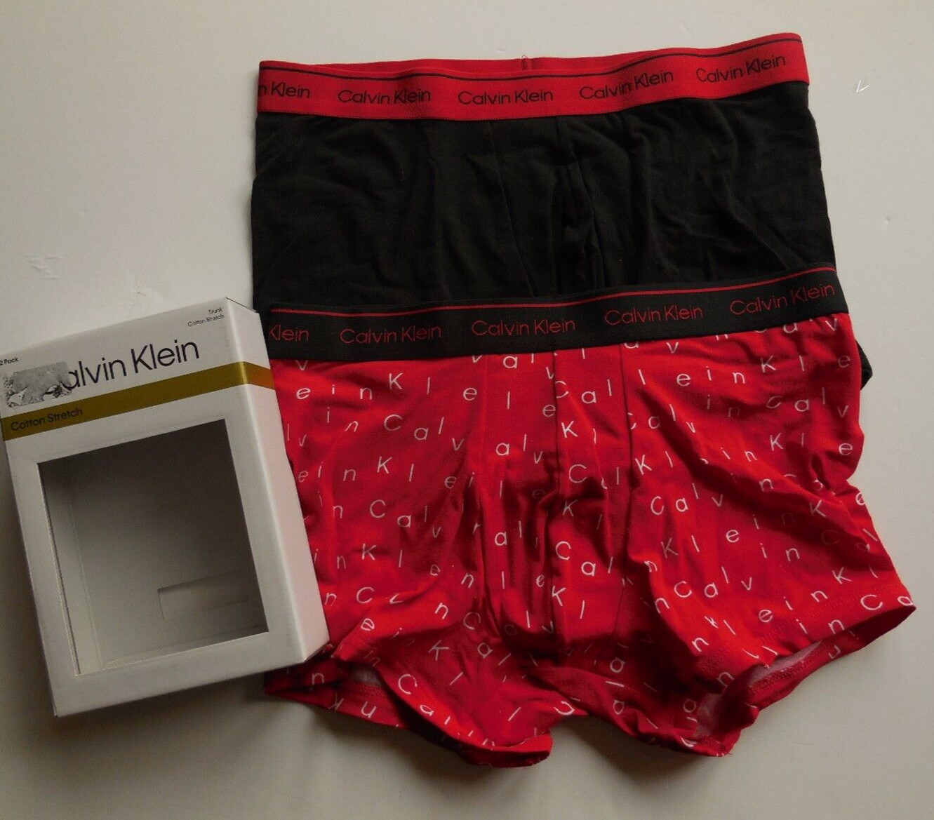CALVIN KLEIN   2PACK COTTON TRUNK    BLACK /RED             RRP £34   MEDIUM