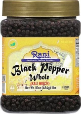 Rani Black Pepper Whole (Peppercorns), Premium Indian MG-1 Grade 16oz PET Jar