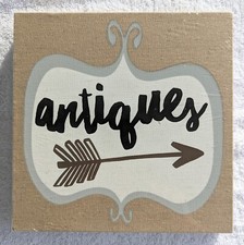 Antiques 8 x 8in Burlap Painted Word Canvas Farmhouse Hobby Lobby Wall Decor