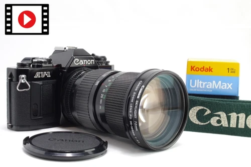 ⏯ Canon AV-1 Black 35mm SLR Film Camera w/ FD 35-105mm f/3.5 Zoom Lens Near MINT