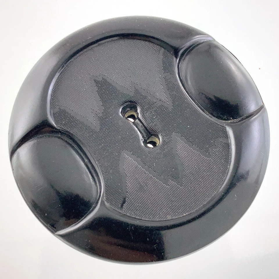 Vintage Carved Bakelite Black Size 2in Garment Button Design Pattern 960A - Image 2 of 4