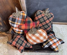 Autumn ~ Fall PLAID Pumpkin & Star Bowl Fillers ~ Tucks ~ Set of 6