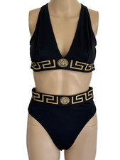 Versace La Greca Bikini with Medusa Head. Black. Size 4. Large. Retail $475.00.