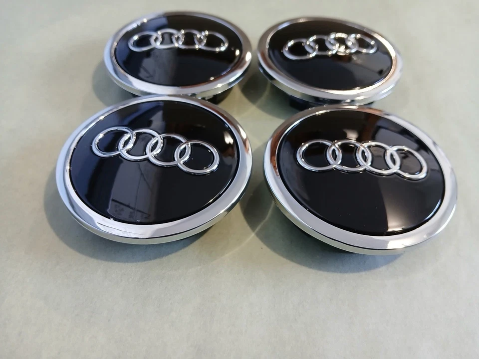Juego de 4 tapacubos centrales emblema llanta cromada negra Audi 69 mm 4B0601170A Foto 3 de 4