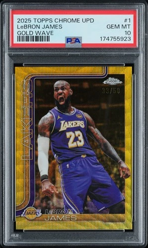 2025 TOPPS CHROME UPDATE GOLD WAVE #1 LEBRON JAMES 33/50 PSA 10