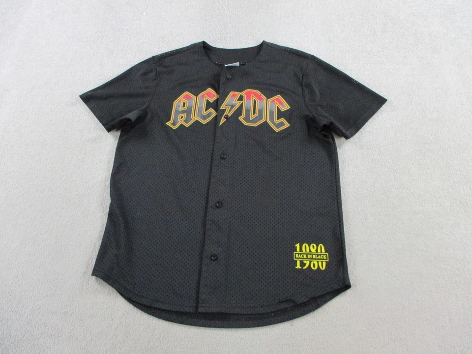 Camiseta deportiva de béisbol ACDC Back In Black para hombre mediana negra 1980 Tour Hells Bells Foto 3 de 4