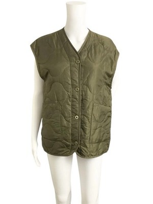 Samsoe Samsoe Quilted Vest Women M Dark Olive V-Neck Button Front Pockets