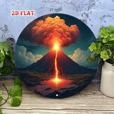 Volcanic Eruption FlameLike Landscape Round Aluminum Sign
