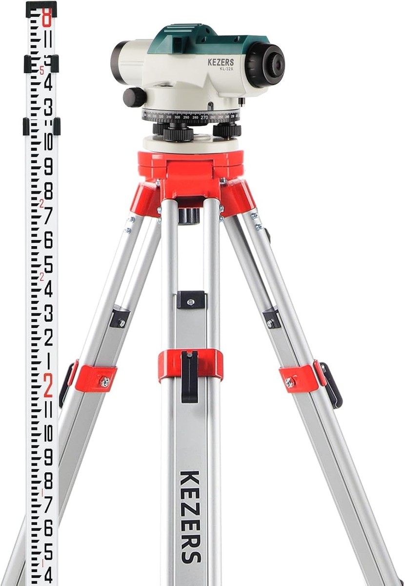 KEZERS 32X Automatic Optical Level Kit with Tripod, Self-Leveling