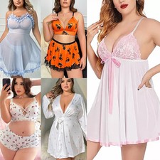 Plus Size Lingerie Women Sexy Babydoll Sheer Lace Dress Underwear Chemise XXXXL