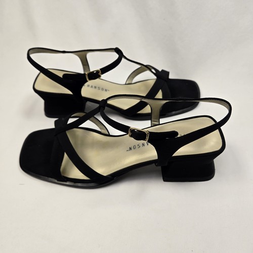 Hillard & Hanson Black Strappy Block Heel Ankle Strap Square Toe Size 7.5 - Picture 9 of 12