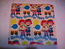 1 SHEET VINTAGE GIFT WRAPPING PAPER RAGGEDY ANN & ANDY HAPPY BIRTHDAY