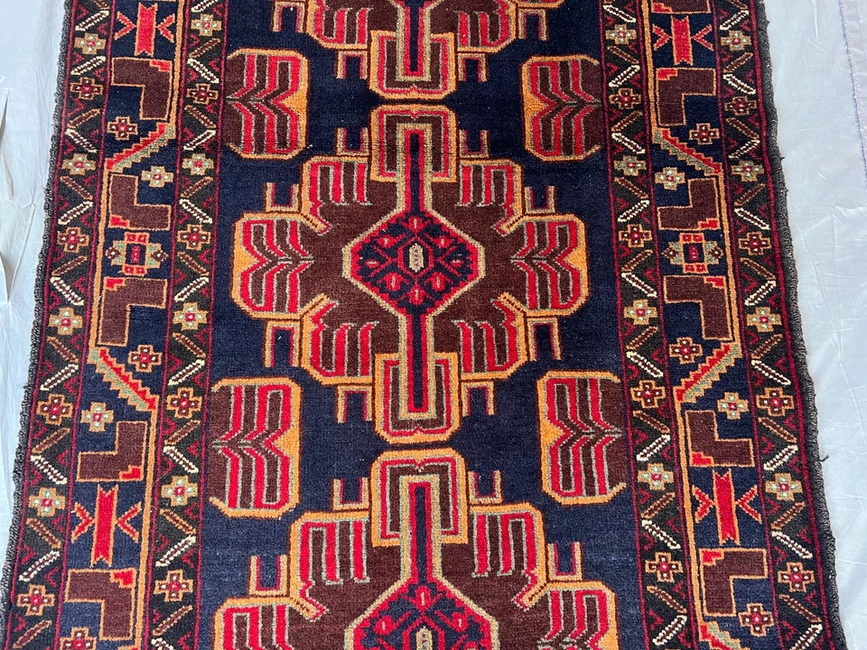 3x5 Vintage Afghan Baluchi Rug | Hand Knotted Wool Oriental Office Carpet - Image 4 of 4