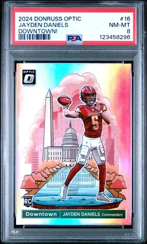 2024 PANINI DONRUSS OPTIC DOWNTOWN! #16 JAYDEN DANIELS PSA 8