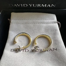 DAVID YURMAN Sterling Silver & 18 K Gold CROSSOVER CABLE HOOP EARRINGS