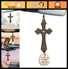 Christian Cross Rear View Mirror Hanging Ornament - Bible Verse Car Accessory -