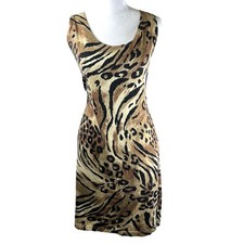 Vtg Third Generation Womens XL Neutral Cotton Animal Print Tank Dress USA Made