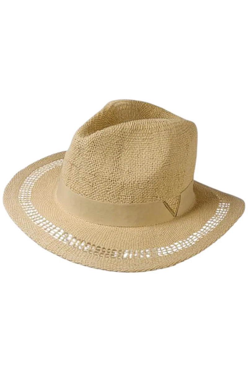 Vince Camuto | NWT Salmon Pink Paper Straw Panama Hat Gold V Medallion Vince Camuto | Accessories | Nwt Vince Camuto Panama Hat Os  main image 4