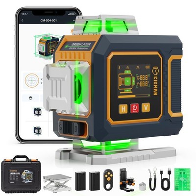 16 Lines Green Laser Level 4×360° Self Leveling, Side LCD, Bluetooth App Remo...