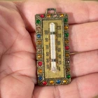 Vtg Costume Jewelry Pendant w Thermometer, Broken Bulb, 1.5"