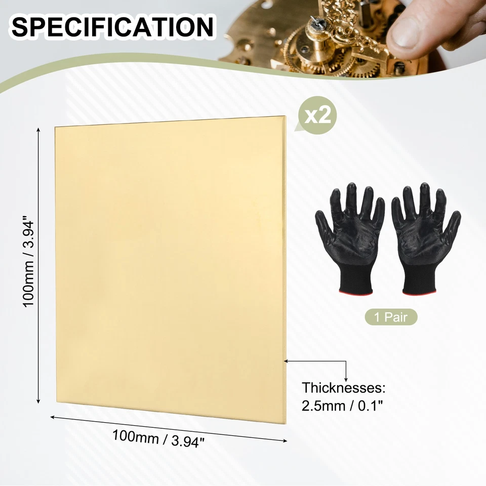 Brass Sheet 3.9" x 3.9" 10 Gauge(2.5mm) Thickness for DIY (2 Pack, Brassy) Foto 2 de 4