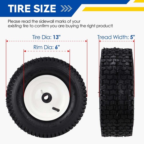 New Air Filled Lawnmower Tires on Wheel 13x5.00-6", 3" Centered Hub, 3/4" Gre... - Picture 4 of 8