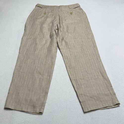 Pantalones Sundance Amaya a rayas 100 % lino para mujer 6P beige tostado pierna recta - Imagen 3 de 9