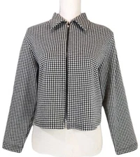 VTG Sostanza SzM Full Zip Front Collared Blazer Cardigan Jacket Houndstooth B&W